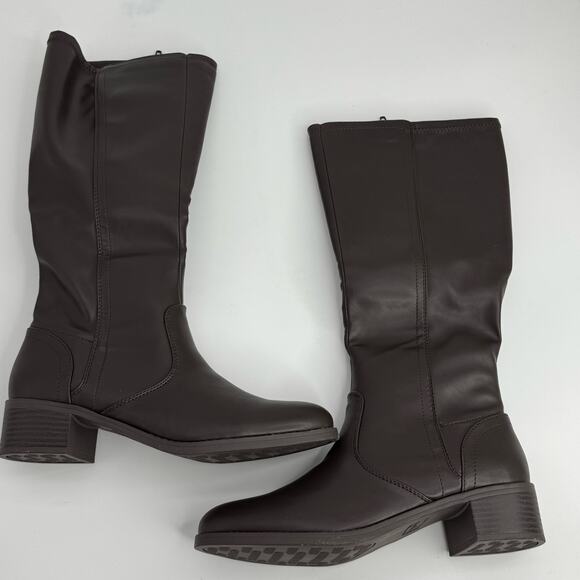 NEW Easy Street Women's knee high brown boots size 9.5 faux leather stretch boot - Picture 3 of 8